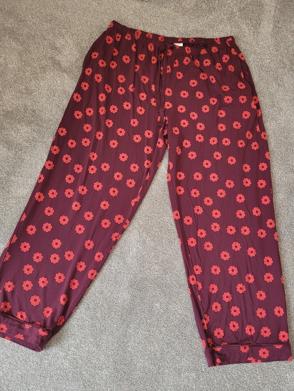 Hanna Andersson Womens Floral Maroon Lounge Sleep Pajama Pants Size XL